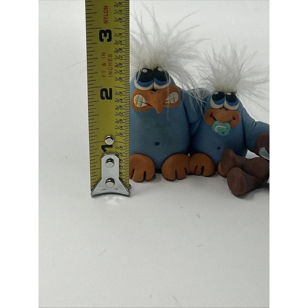NEW Handmade Polymer Clay Figurine Two Blue Birds 1 Holding a Teddy w/ Pacifier